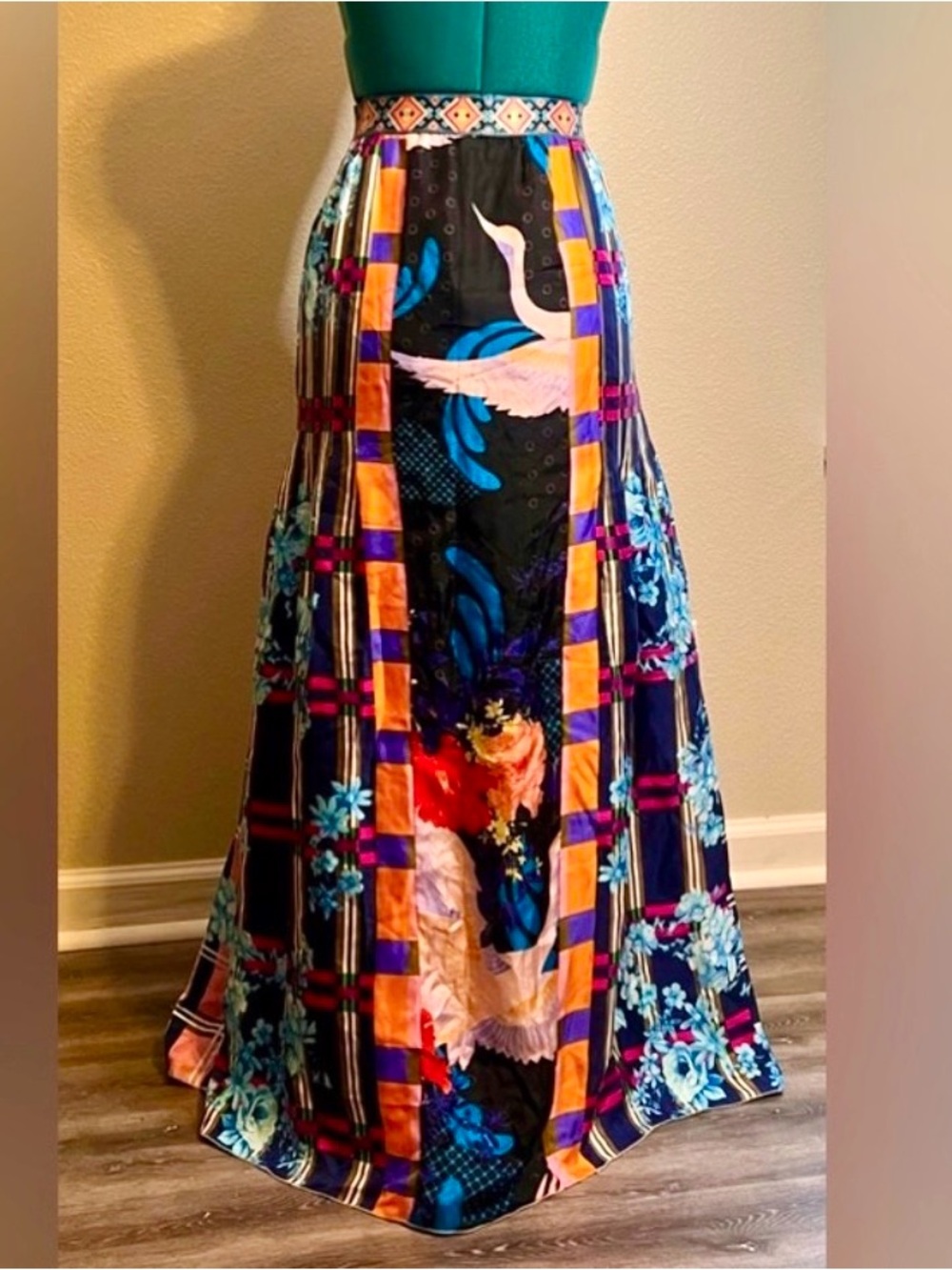NWT NEW StunningJohnny Was Multicolor Floral Patchwork Maxi Skirt SILK S
